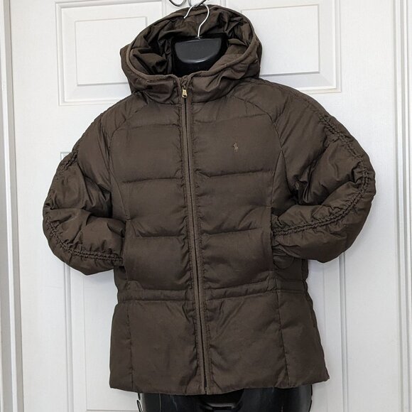 POLO RALPH LAUREN Puffer Quilted Coat Jacket Kids Youth XL Size 16 Brown